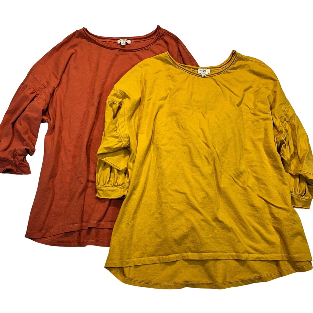 Umgee Womens Cotton Puff Sleeve Top Bundle Mustard Rust Orange Size M G1269